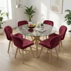 Comedor Mesa Vidrio 120cm 6 Sillas Velvet Felpa