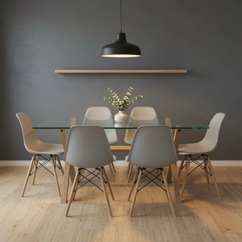 Comedor Mesa Cross Vidrio 140x90cm 6 Sillas Eames