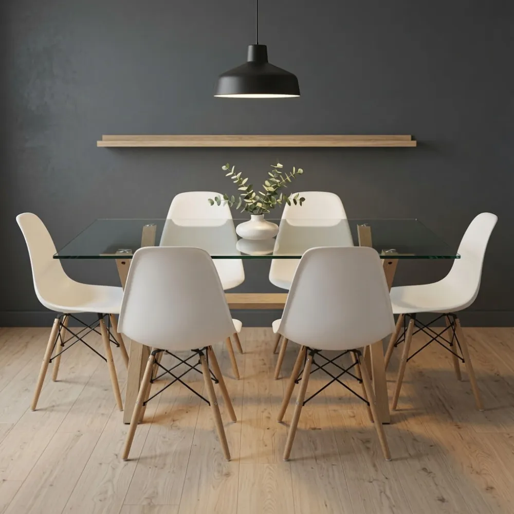 Comedor Mesa Cross Vidrio 140x90cm 6 Sillas Eames