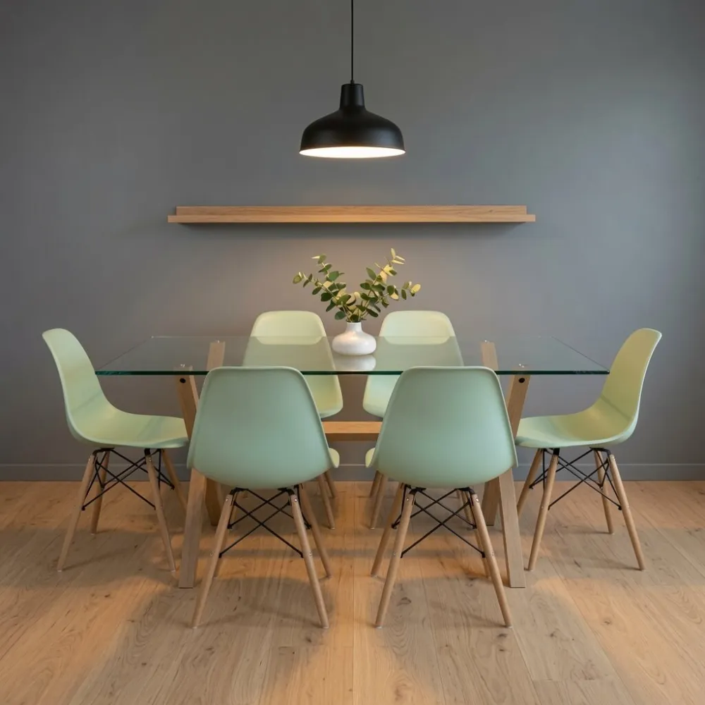 Comedor Mesa Cross Vidrio 140x90cm 6 Sillas Eames