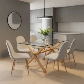 Comedor Rectangular Vidrio 140x90cm 6 Sillas scoop
