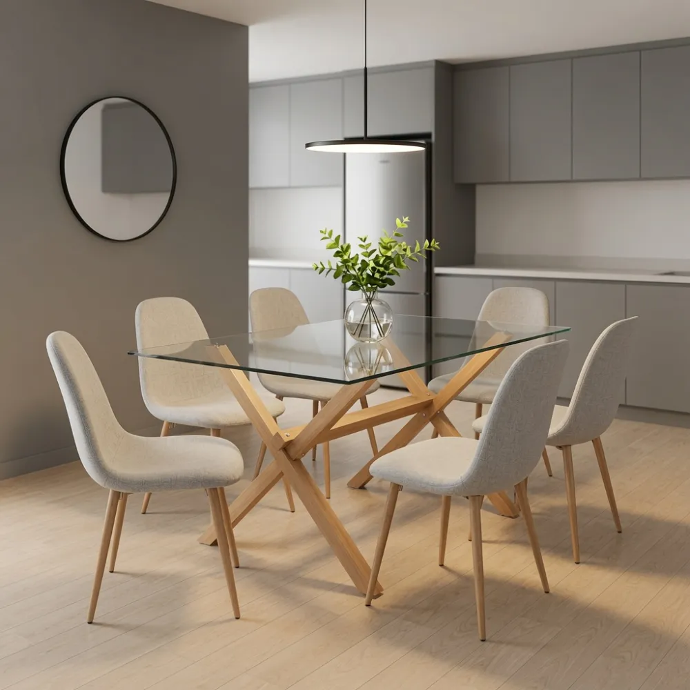 Comedor Rectangular Vidrio 140x90cm 6 Sillas scoop