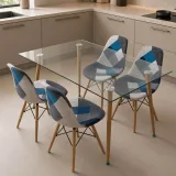 Comedor Rectangular Vidrio 120x80cm 4 Sillas Patchwork Lino