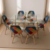 Comedor Rectangular Vidrio 120x80cm 6 Sillas Patchwork Lino