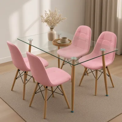 Comedor Rectangular Vidrio 120x80cm 4 Sillas Buckle Ecocuero