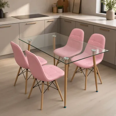 Comedor Rectangular Vidrio 120x80cm 4 Sillas Buckle Ecocuero