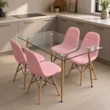 Comedor Rectangular Vidrio 120x80cm 4 Sillas Buckle Ecocuero