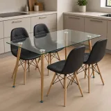 Comedor Rectangular Vidrio 120x80cm 4 Sillas Buckle Ecocuero