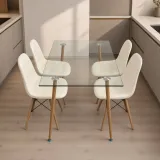 Comedor Rectangular Vidrio 120x80cm 4 Sillas Buckle Ecocuero