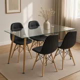 Comedor Rectangular Vidrio 120x80cm 4 Sillas Buckle Ecocuero