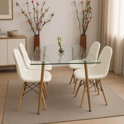 Comedor Rectangular Vidrio 120x80cm 4 Sillas Buckle Ecocuero