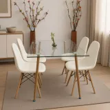 Comedor Rectangular Vidrio 120x80cm 4 Sillas Buckle Ecocuero
