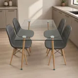 Comedor Rectangular Vidrio 120x80cm 4 Sillas Buckle Ecocuero