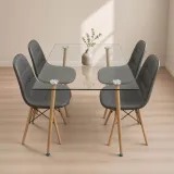 Comedor Rectangular Vidrio 120x80cm 4 Sillas Buckle Ecocuero