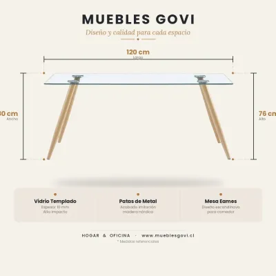Comedor Rectangular Vidrio 120x80cm 4 Sillas Buckle Ecocuero