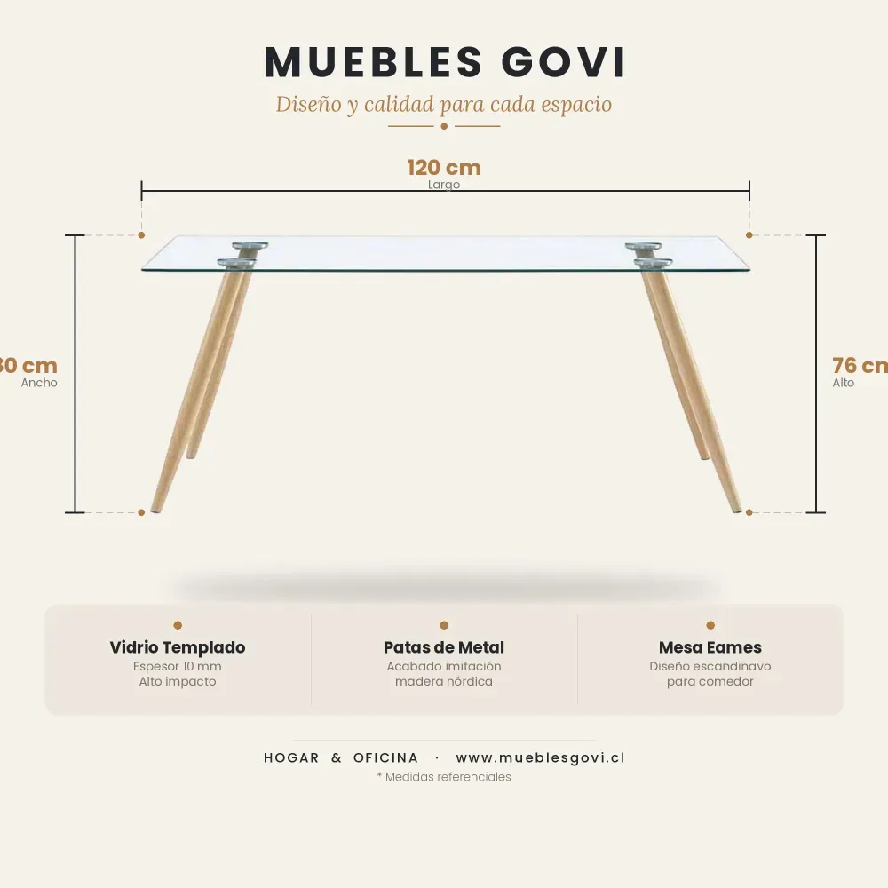 Comedor Rectangular Vidrio 120x80cm 4 Sillas Buckle Ecocuero