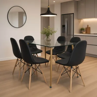 Comedor Rectangular Vidrio 120x80cm 6 Sillas Buckle Ecocuero