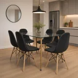 Comedor Rectangular Vidrio 120x80cm 6 Sillas Buckle Ecocuero