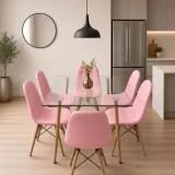 Comedor Rectangular Vidrio 120x80cm 6 Sillas Buckle Ecocuero