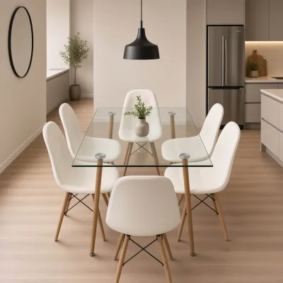 Comedor Rectangular Vidrio 120x80cm 6 Sillas Buckle Ecocuero