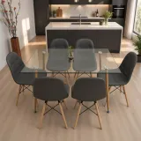 Comedor Rectangular Vidrio 120x80cm 6 Sillas Buckle Ecocuero