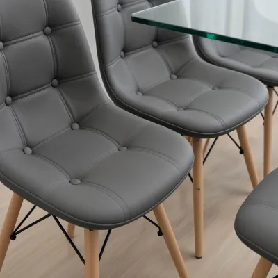 Comedor Rectangular Vidrio 120x80cm 6 Sillas Buckle Ecocuero