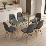 Comedor Rectangular Vidrio 120x80cm 6 Sillas Buckle Ecocuero