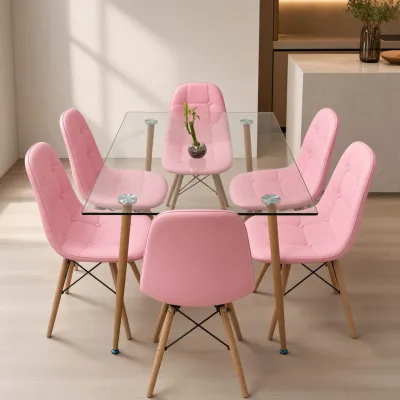 Comedor Rectangular Vidrio 120x80cm 6 Sillas Buckle Ecocuero