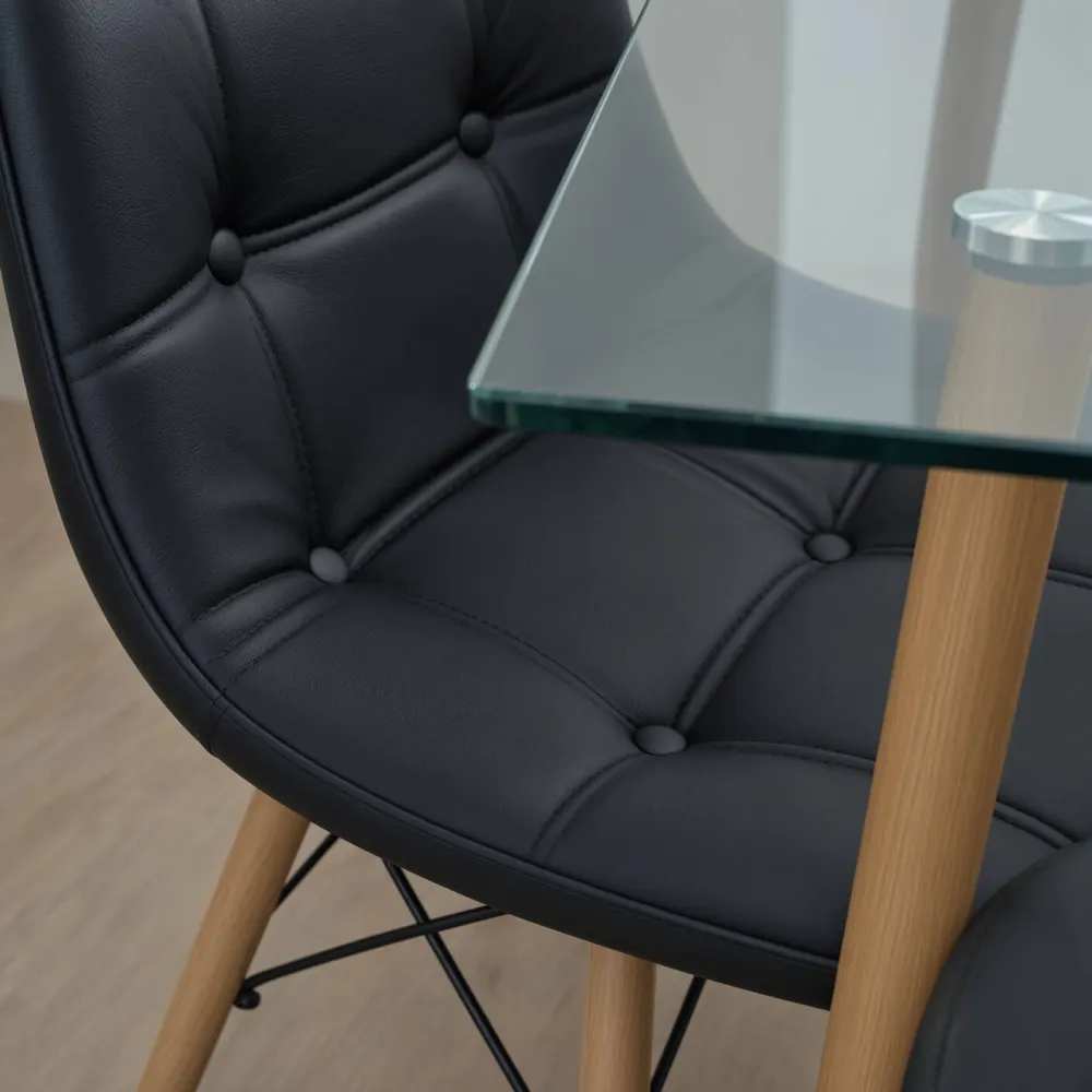 Comedor Rectangular Vidrio 120x80cm 6 Sillas Buckle Ecocuero