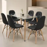 Comedor Rectangular Vidrio 120x80cm 6 Sillas Buckle Ecocuero