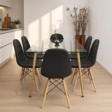 Comedor Rectangular Vidrio 120x80cm 6 Sillas Buckle Ecocuero