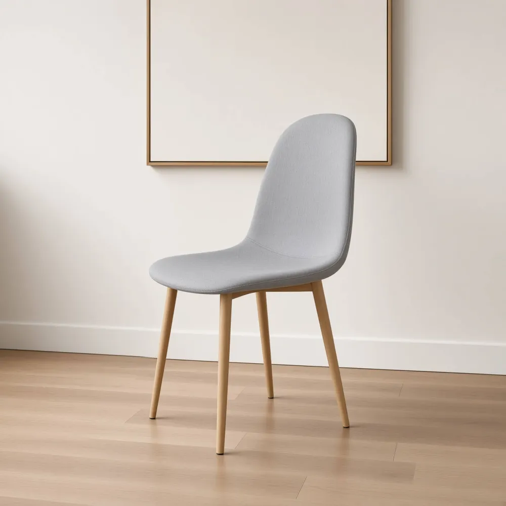 Silla Scoop Tapizada Lino Base Acero Diseño Minimalista