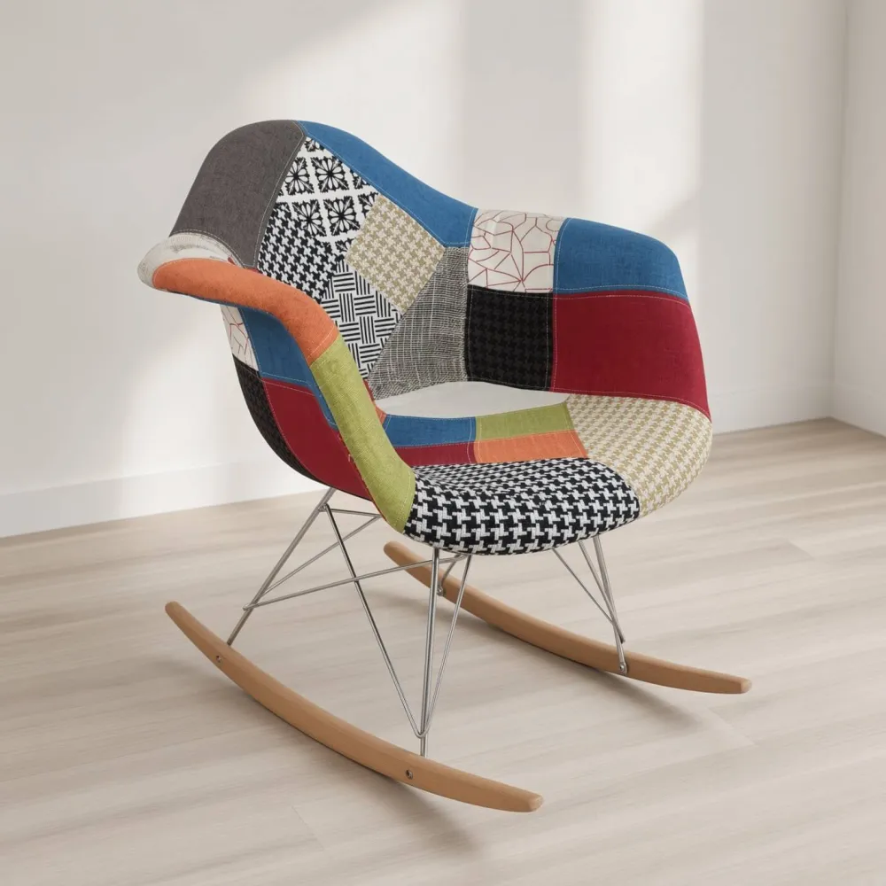 Silla Mecedora Eames Rocking Patchwork Patas Madera Haya