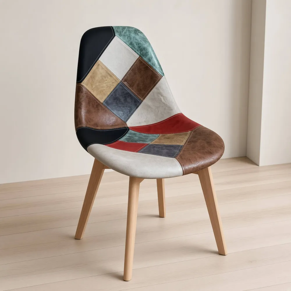 Silla Comedor Tapizada Ecocuero Patas de Madera Haya Diseño Nórdico