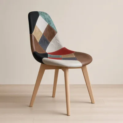 Silla Comedor Tapizada Ecocuero Patas de Madera Haya Diseño Nórdico