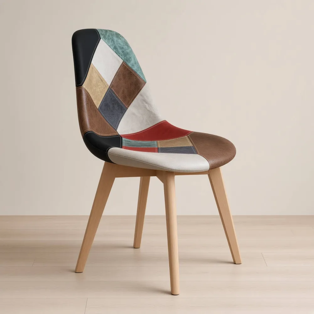 Silla Comedor Tapizada Ecocuero Patas de Madera Haya Diseño Nórdico