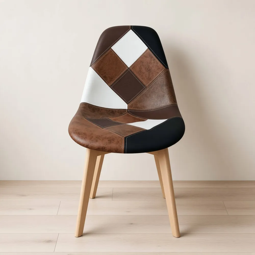 Silla Comedor Tapizada Ecocuero Patas de Madera Haya Diseño Nórdico