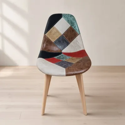 Silla Comedor Tapizada Ecocuero Patas de Madera Haya Diseño Nórdico