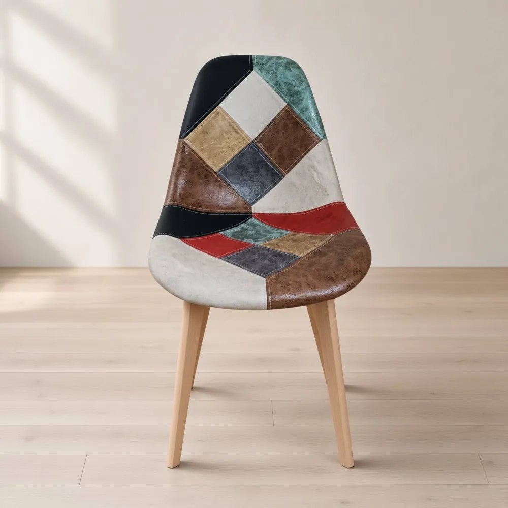 Silla Comedor Tapizada Ecocuero Patas de Madera Haya Diseño Nórdico