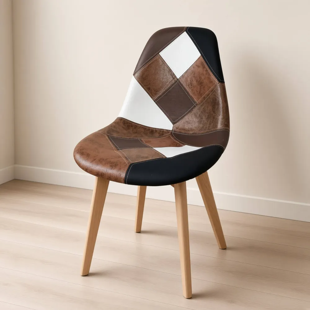 Silla Comedor Tapizada Ecocuero Patas de Madera Haya Diseño Nórdico