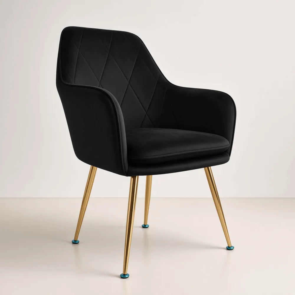 Silla Sitial Diamante Terciopelo con Brazos Patas Doradas