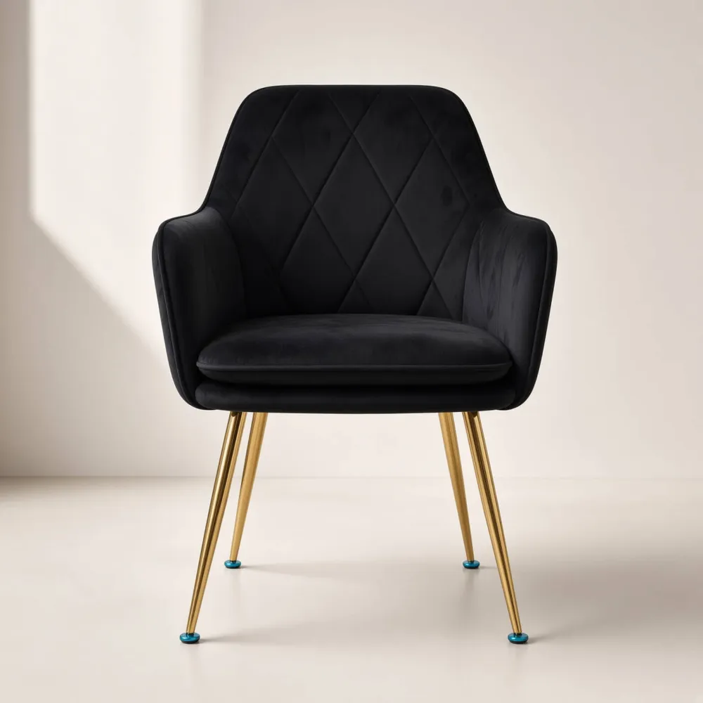 Silla Sitial Diamante Terciopelo con Brazos Patas Doradas