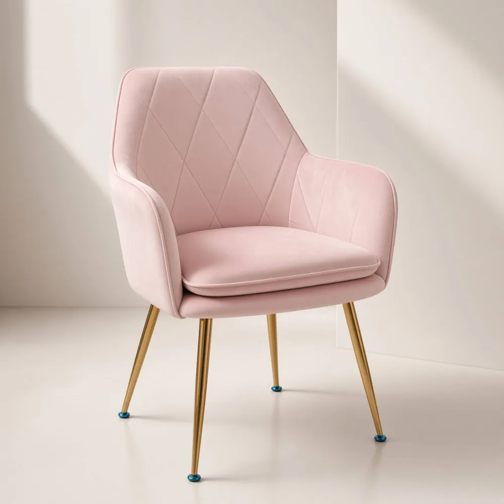 Silla Sitial Diamante Terciopelo con Brazos Patas Doradas