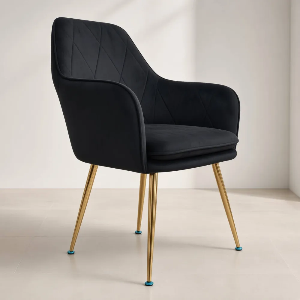 Silla Sitial Diamante Terciopelo con Brazos Patas Doradas