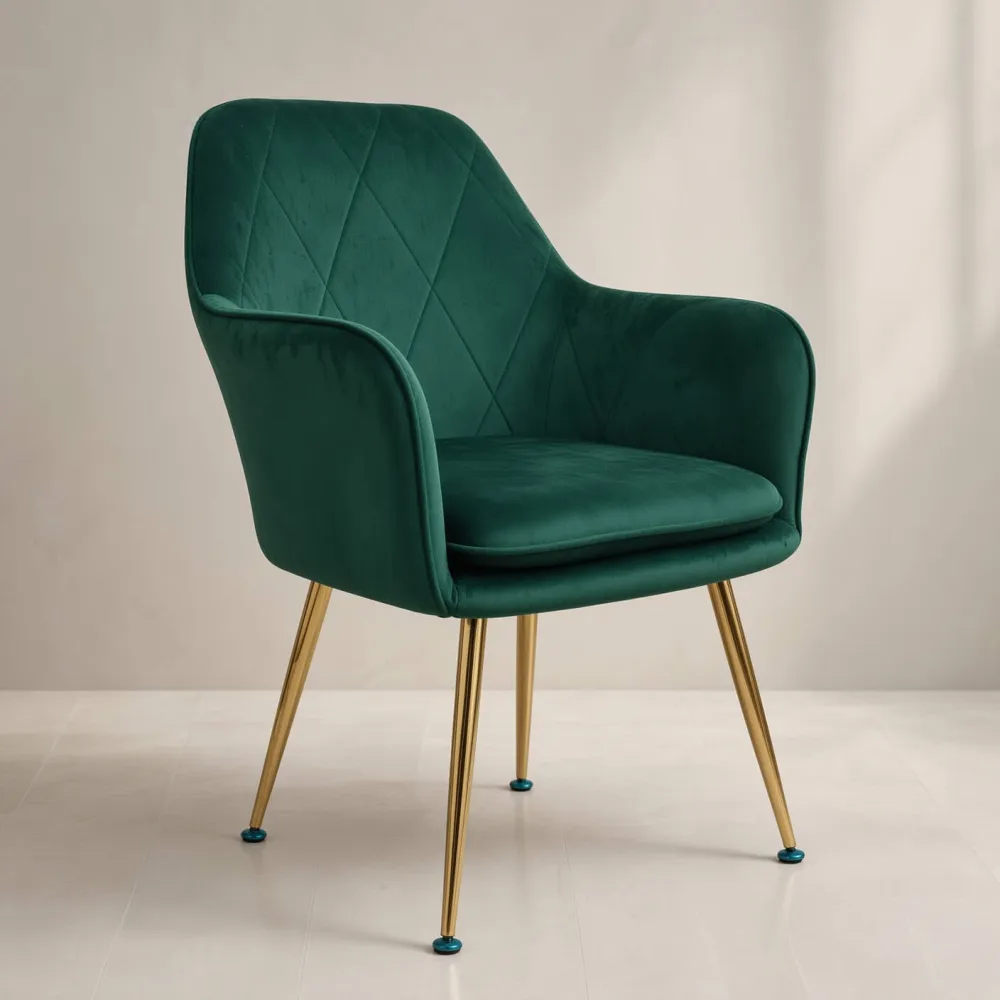 Silla Sitial Diamante Terciopelo con Brazos Patas Doradas