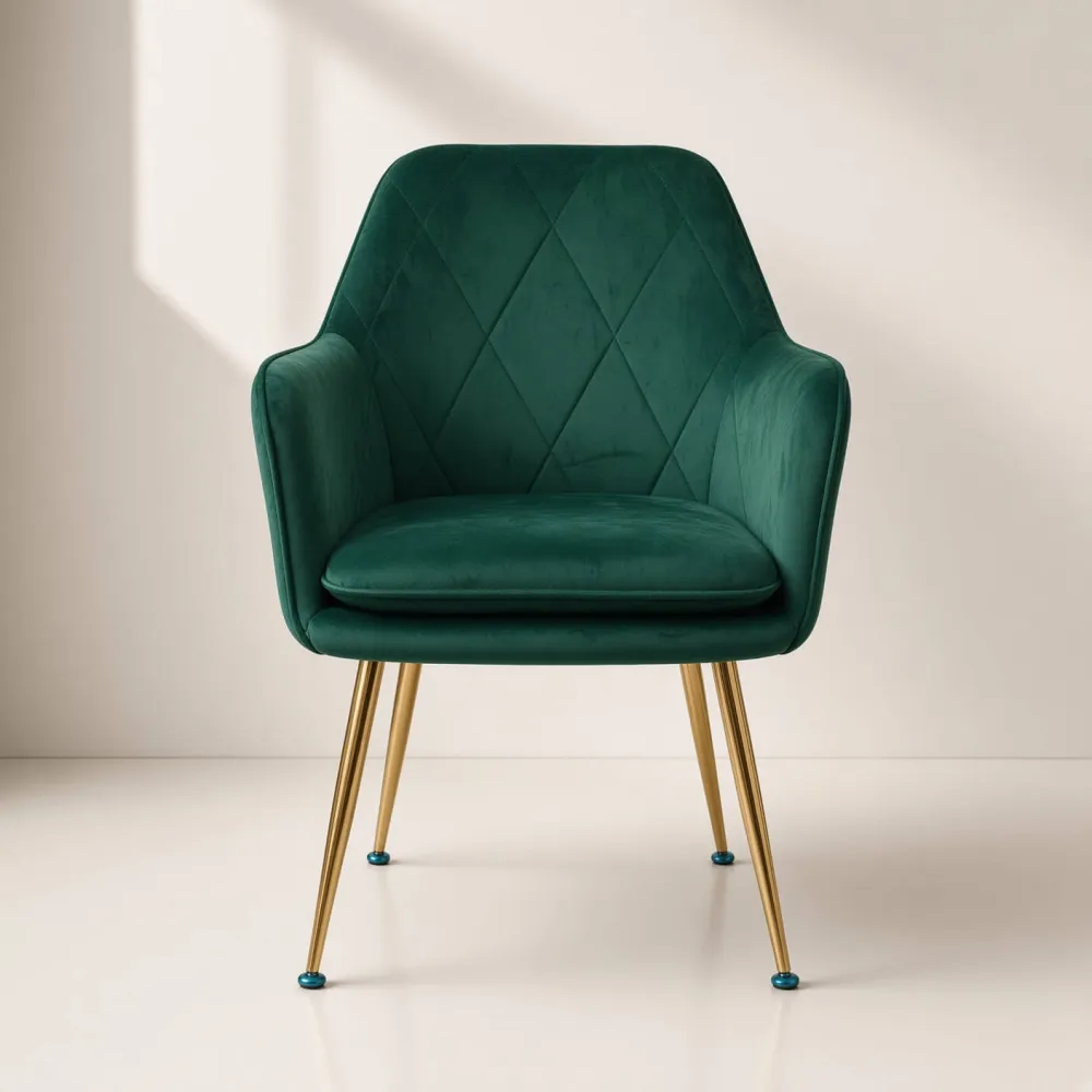 Silla Sitial Diamante Terciopelo con Brazos Patas Doradas