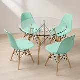 Comedor Mesa Redonda Vidrio 100cm 4 Sillas Eames Polipropileno