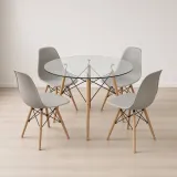 Comedor Mesa Redonda Vidrio 100cm 4 Sillas Eames Polipropileno