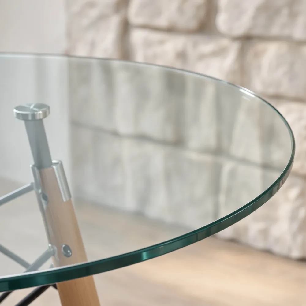 Comedor Mesa Redonda Vidrio 100cm 4 Sillas Eames Polipropileno