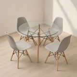 Comedor Mesa Redonda Vidrio 100cm 4 Sillas Eames Polipropileno